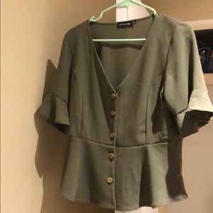 Prettylittlething peplum green shirt